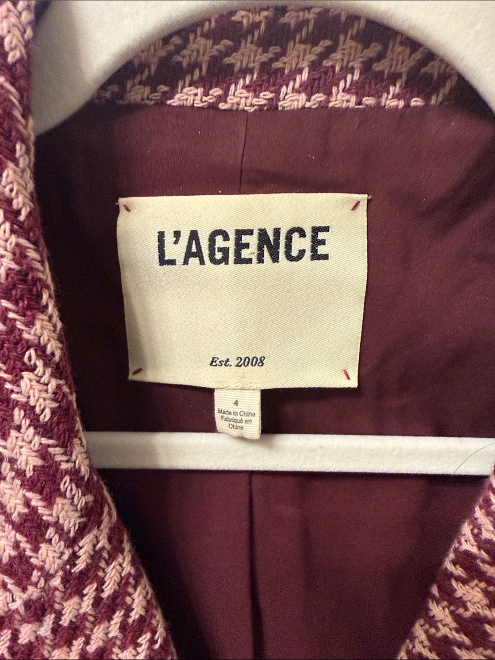 L'AGENCE Pink Houndstooth Double-Breasted Blazer - Picture 3 of 5